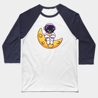 Cute Astronaut Holding Plant On Moon Cartoon Baseball T-Shirt